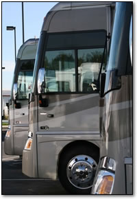 Motorhome RV fleet on sales lot